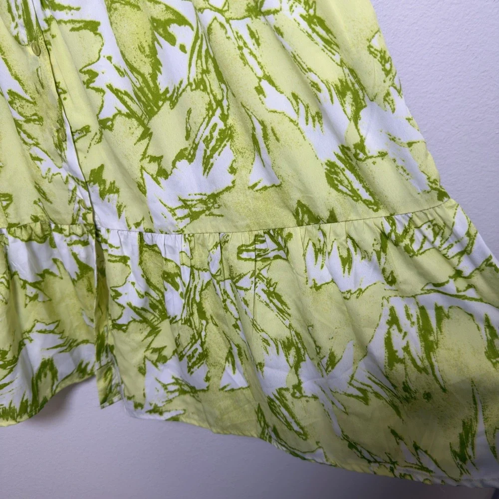 NEW Cassee‎ Women Tiered Midi Shirt Dress 1X Lime Green Vacation Resort Abstract - Picture 5 of 9